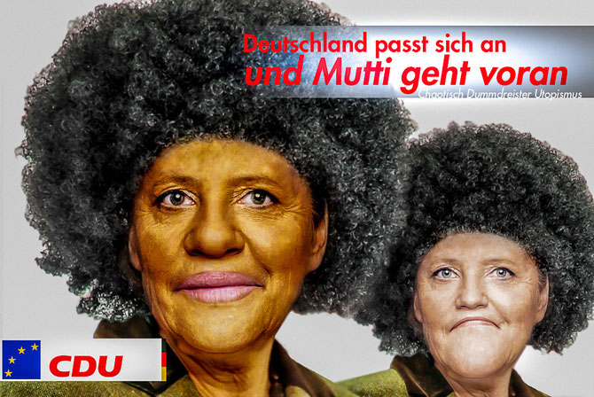 Angela Merkel, CDU, Die Raute des Grauens, Satire, Afrikaner, Migranten, Mutti