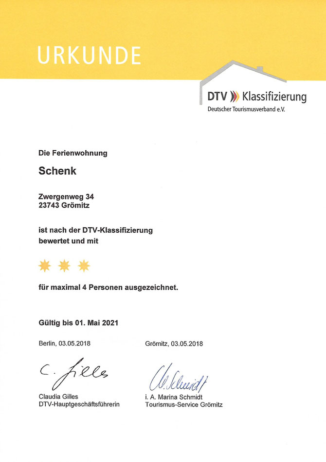 Die Klassifizierung ist bis zum 01.05.2018 gültig.
