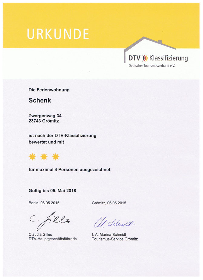 Die Klassifizierung ist bis zum 05.05.2018 gültig.