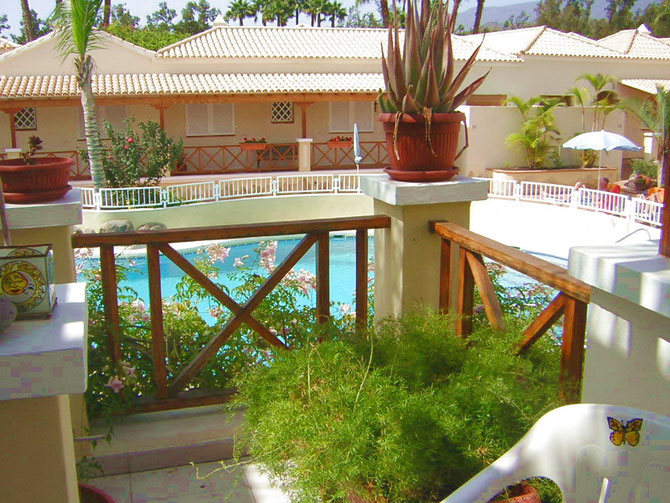 Blick auf den Pool von der Terrasse