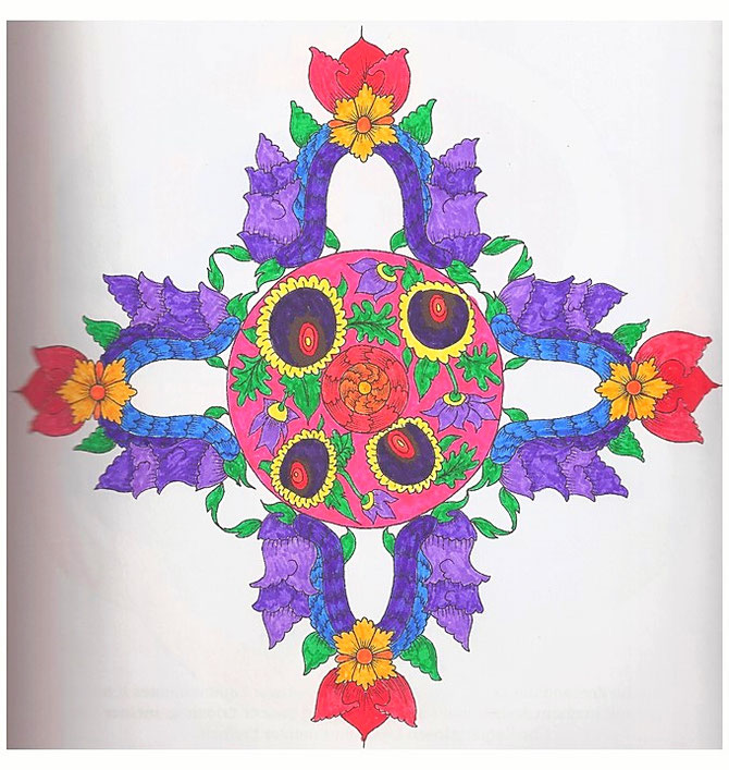 Quelle: Die schönsten Mandalas zum Ausmalen (Sascha Wuillemet, Andrea-Anna Cavelius), 1998 Weltbild Verlag GmbH