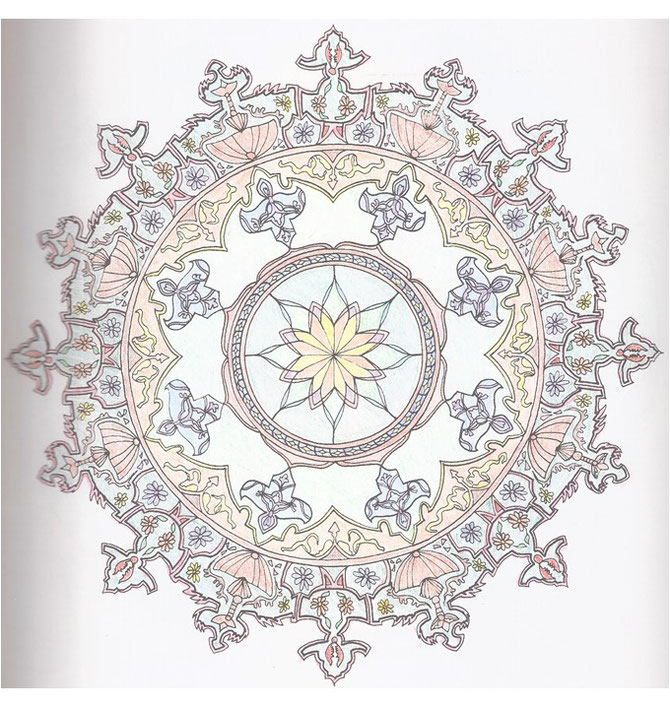 Quelle: Die schönsten Mandalas zum Ausmalen (Sascha Wuillemet, Andrea-Anna Cavelius), 1998 Weltbild Verlag GmbH