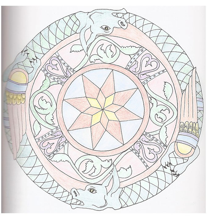 Quelle: Die schönsten Mandalas zum Ausmalen (Sascha Wuillemet, Andrea-Anna Cavelius), 1998 Weltbild Verlag GmbH