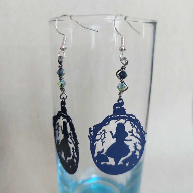 Boucles d'oreilles Alice cristal Swarovski irisées bleues vertes fait main l'Arche de Jessica