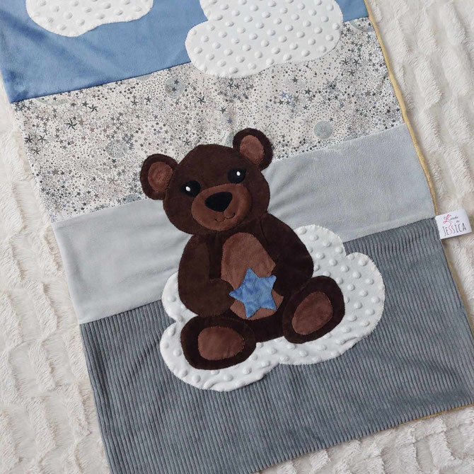 Couverture poussette bébé garçon ourson étoile ultra doux FAIT main l' arche de Jessica
