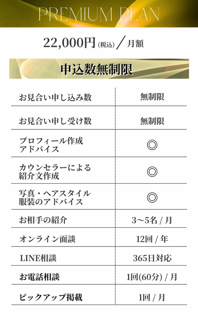 福岡天神で人気の結婚相談所MASHIROの料金プラン プレミアムプラン サポート内容詳細