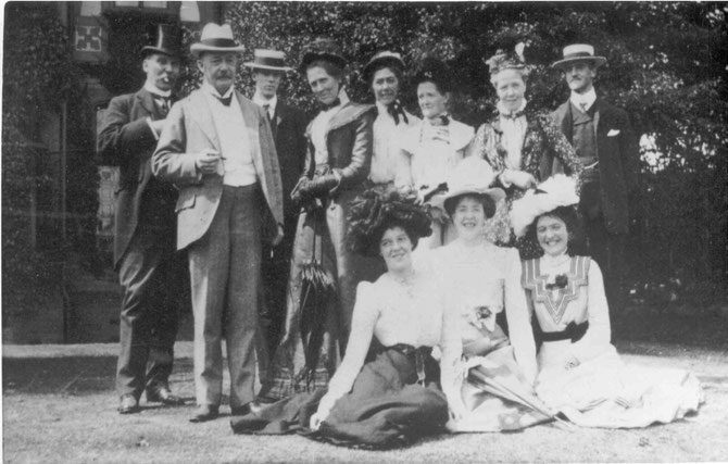 Walker/Barton/Ellis family in 1904: standing l to r James Howard Walker, Thomas Ratcliffe Ellis, Elizabeth Betty Barton, Eva Jane Barton, Annie Wigan Barton, Mary Dean Barton, Humphrey Walker; seated Madge Ellis, Dorothy "Dolly" Ellis, Trixie Walker.