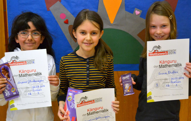 Caroline, Arpine und Emma belegten die ersten drei Ränge in unserer Klasse.