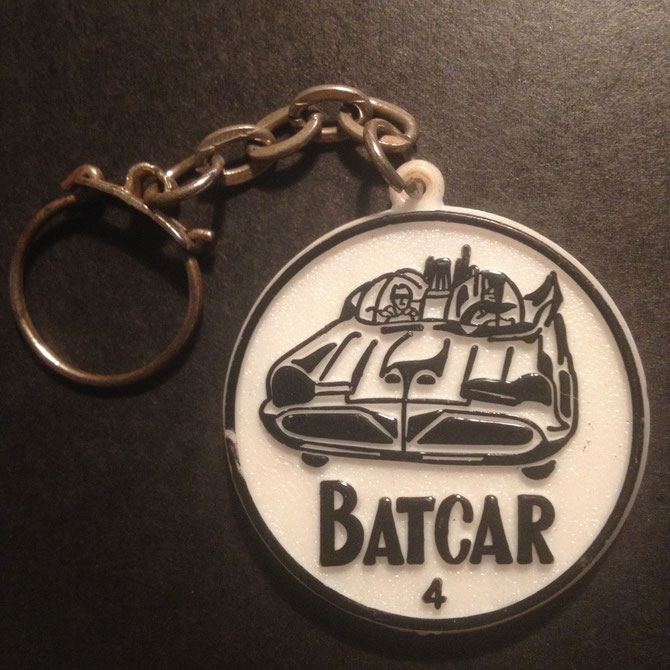 "Batcar" (Batmobile) keychain from the Netherlands, late 1960s.
