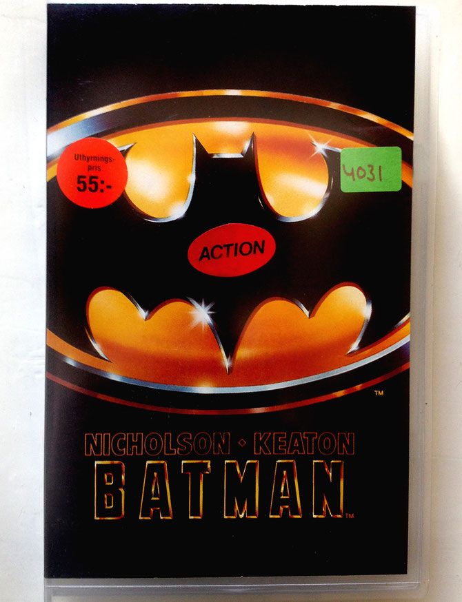 Batman 1989, ex-rental video tape with box. Swedish edition.