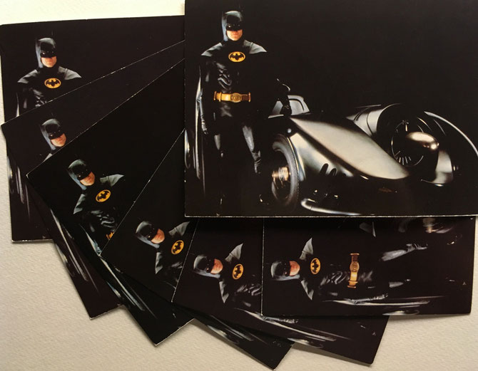 Batman & the Batmobile postcards from 1989 - featuring Michael Keaton as Batman.