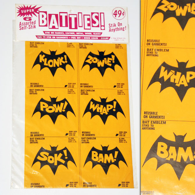 Super Batties! "Bat Emblem" Stickers from 1966, the year of Batmania. Sealed.