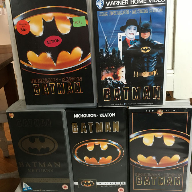 The 1989 Batman movie on VHS video tape. Various editions.