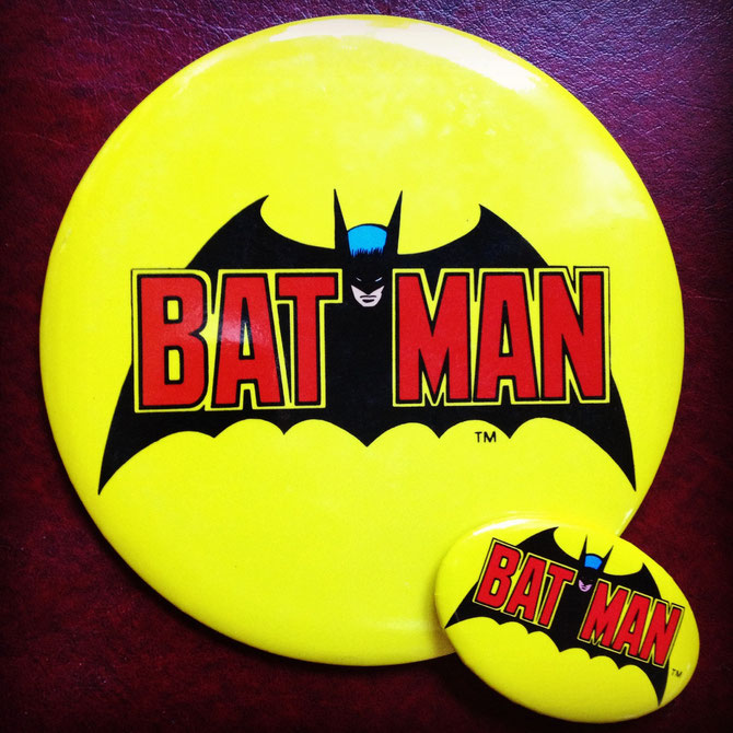 Extra large Batman Button from 1982, and oval Batman button - also from 1982.
