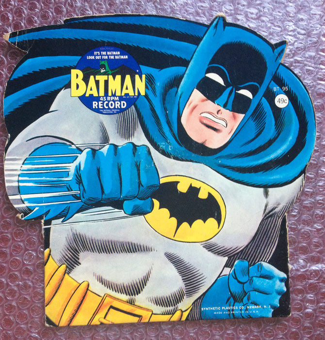 Batman 45rpm vinyl record single from 1966. Die cut cover sleeve.