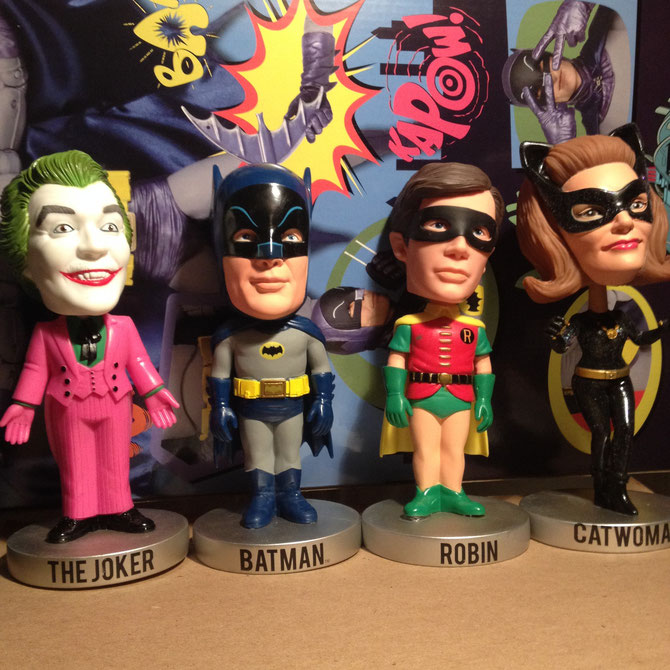 Joker, Batman, Robin & Catwoman "Classic TV series" 1966 Wacky Wobblers (made in 2013 by Funko).