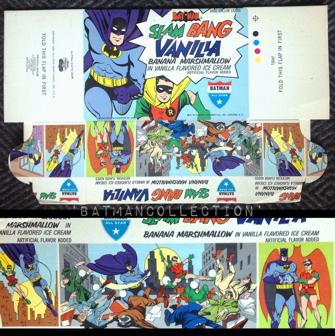 Batman Slam Bang Vanilla ice cream packaging (x2) unused, from 1966.