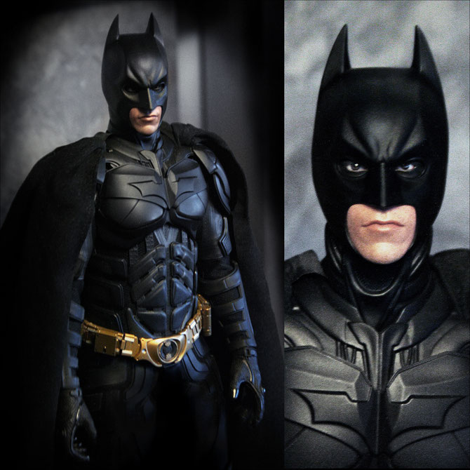 The Dark Knight / Dark Knight Rises - Batman figure by Hot Toys, with the Batman Armory cowl & face plate.