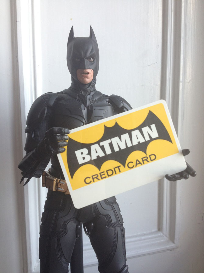Hot Toys DX12 Batman (The Dark Knight Rises suit) and a 1966 Batman Credit Card, not used.