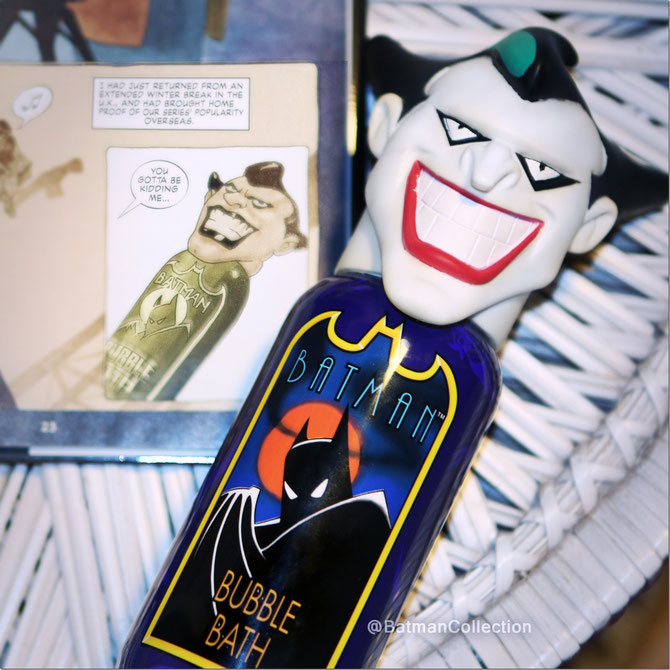 A Joker bubble bath bottle from the 1990s, as seen in the Dark Night book by Paul Dini.
