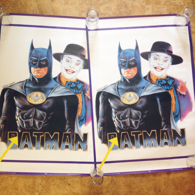 Batman posters, by Leon Garcia 1989. Based on Herb Ritts' photos. With printing errors?