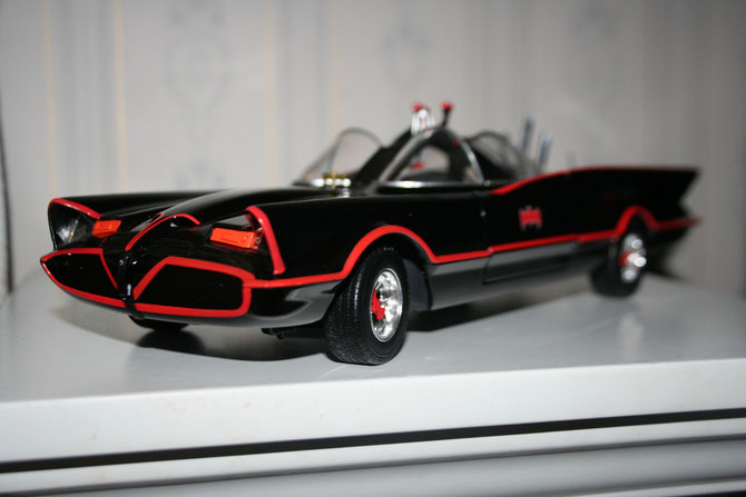 The 1966 Batman TV series Batmobile, scale 1:18 by Hot Wheels.