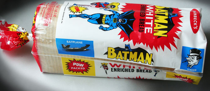 Batman White Enriched Bread from 1966. Original bag with faux bread made of paper.