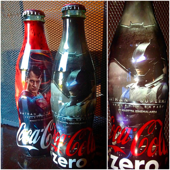 Batman V Superman Coca-Cola bottles, from Turkey / Turkish Airlines