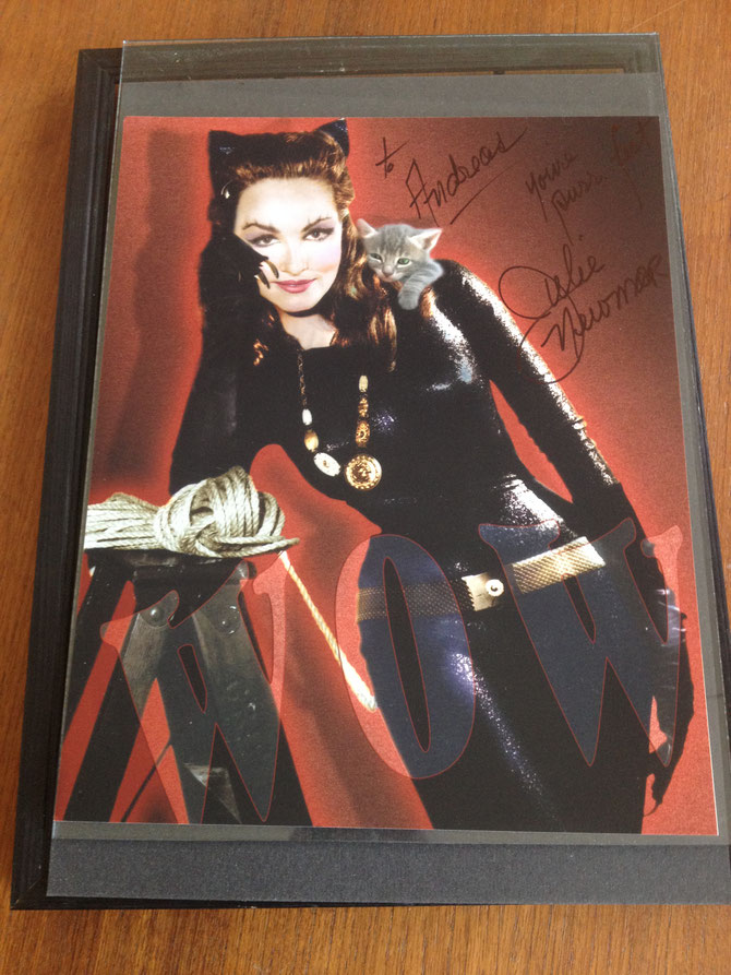 Signed photo print of Julie Newmar as Catwoman.