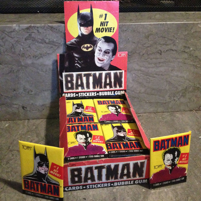 Batman trading card packs w stickers and that awful gum... from 1989. With display box.