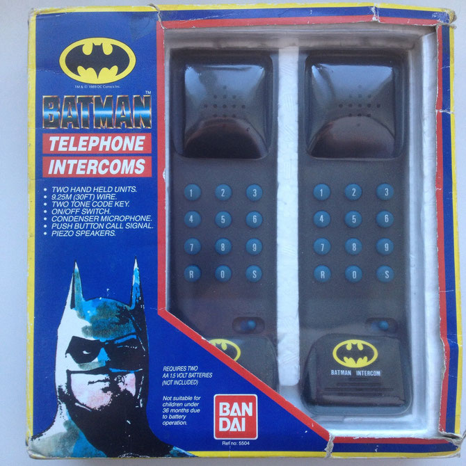 Batman Telephone Intercoms by Bandai, 1989. Damaged box, unused units.