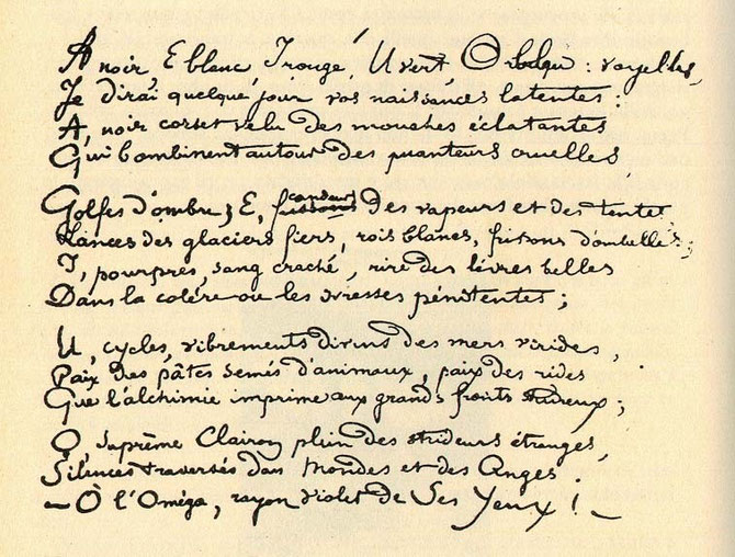 Manoscritto della poesia "Vocali"