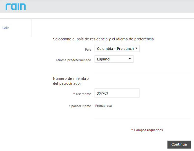 Paso 1 Cliente Rain International Colombia