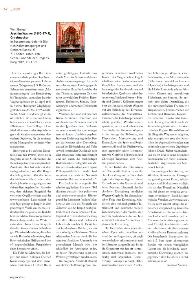 Organ (Journal für die Orgel) 4/2012 - Prof. Dr. Gerhard Aumüller