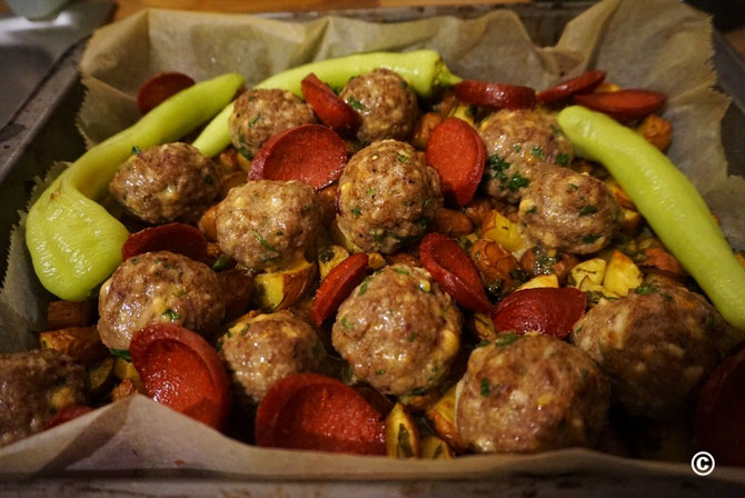 Meal Prep l Zeit sparen und abnehmen l Petersilienkartoffeln aus dem Ofen mit Hackbaellchen