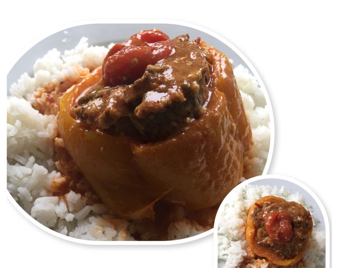 Gefüllte gelbe Paprika mit Putenhackfleisch