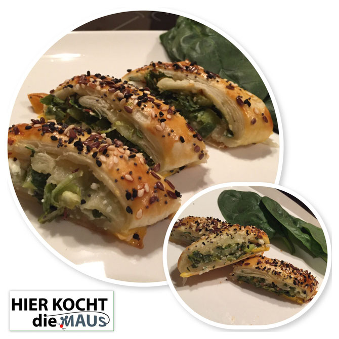 Rezept Einfacher Feta Strudel mit frischem Spinat aus Blaetterteig