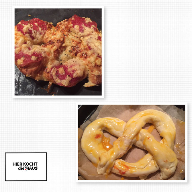 Rezept Pizza Brezeln mit Kase gefüllt und Salami - Pizza Pretzels