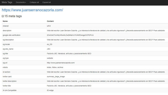 Análisis SEO de una web con Web Developer: visualización de los metadatos