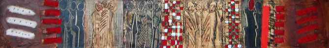 Sans titre, de la serie " Conjugaison africaine ". Untitled, from the serie " Conjugaison africaine " . 110x30 cm, Mixed media on paper.