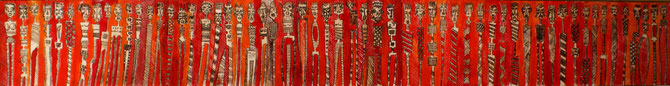 Sans titre, de la serie " Conjugaison africaine ". Untitled, from the serie " Conjugaison africaine " . 140x30 cm, Mixed media on paper.