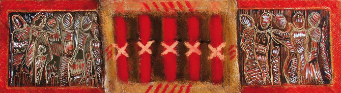 Deriére la fenetre , 75x15 cm, Mixed media on paper.