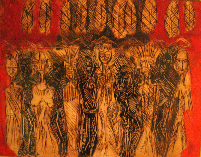 Femmes ombre et lumière, 60x50 cm, mixed media on paper.