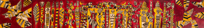 Sans titre, de la serie " L 'Afrique debout ", 2015.  Untitled , from " Africa Standing up ", 2015.      110x30 cm, Mixed media on paper.