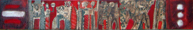 Sans titre, de la serie " Conjugaison africaine ". Untitled, from the serie " Conjugaison africaine " . 110x30 cm, Mixed media on paper.