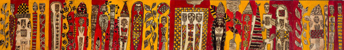 Sans titre, de la serie " L 'Afrique debout ", 2015. Untitled , from " Africa Standing up ", 2015.      110x30 cm, Mixed media on paper.