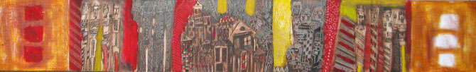 Sans titre, de la serie " Conjugaison africaine ". Untitled, from the serie " Conjugaison africaine " . 110x30 cm, Mixed media on paper.