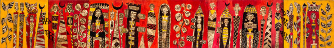 Sans titre, de la serie " L 'Afrique debout ", 2015. Untitled , from " Africa Standing up ", 2015.      110x30 cm, Mixed media on paper.