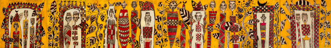 Sans titre, de la serie " L 'Afrique debout ", 2015.  Untitled , from " Africa Standing up ", 2015.      110x30 cm, Mixed media on paper.