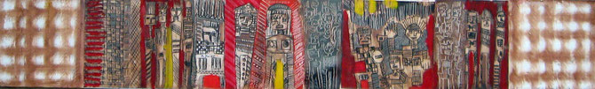 Sans titre, de la serie " Conjugaison africaine ". Untitled, from the serie " Conjugaison africaine " . 110x30 cm, Mixed media on paper.